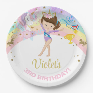 Platos de papel para cumpleaños de niña gimnasta y