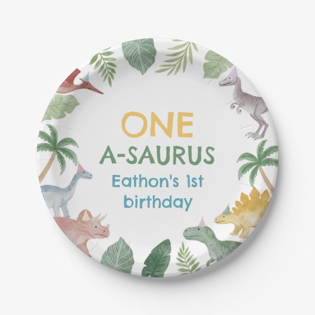 Platos de papel para cumpleaños de niño con dinosa (Anverso)