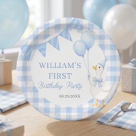 Platos de papel para cumpleaños de niño de gingham