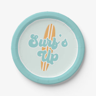 Platos de papel para cumpleaños en la playa Surfs