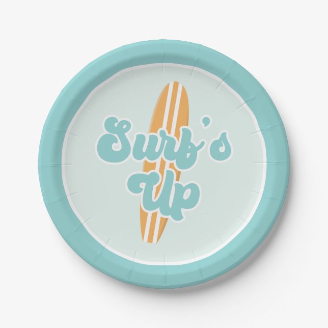 Platos de papel para cumpleaños en la playa Surfs  (Anverso)
