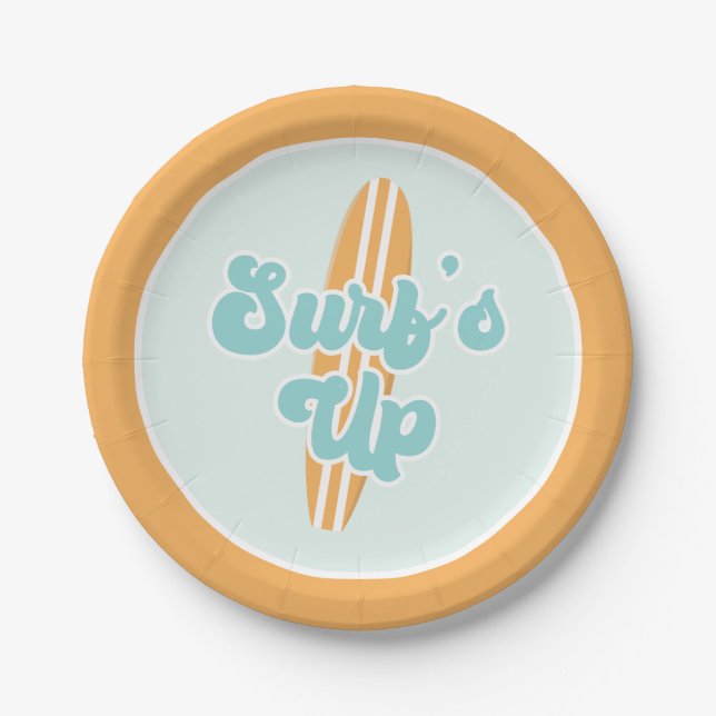Platos de papel para cumpleaños en la playa Surfs  (Anverso)