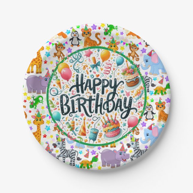 Platos de papel para cumpleaños Kids Animal Bash (Anverso)