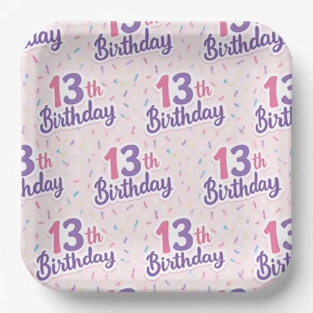 Platos de papel para cumpleaños número 13, fiesta  (Anverso)