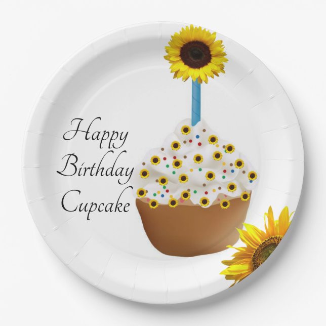 Platos de Papel para Cupcakes de Cumpleaños Feliz  (Anverso)