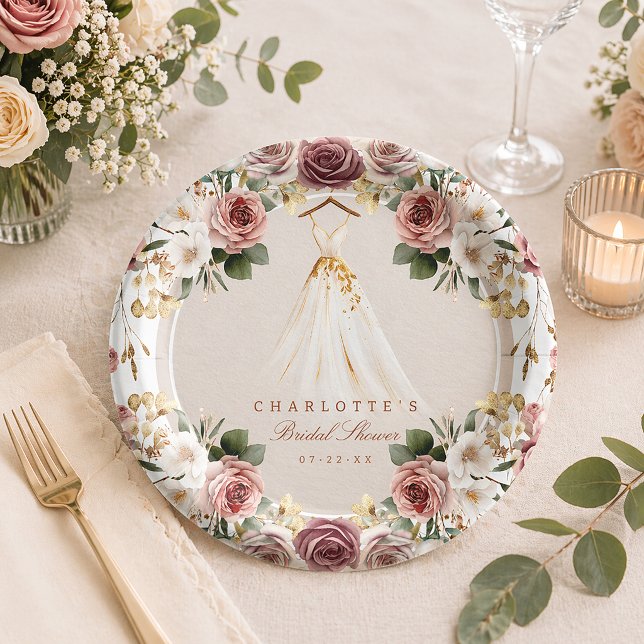 Platos de Papel para Desayuno Nupcial Floral Rústi (Fall Floral Bridal Shower Paper Plates)