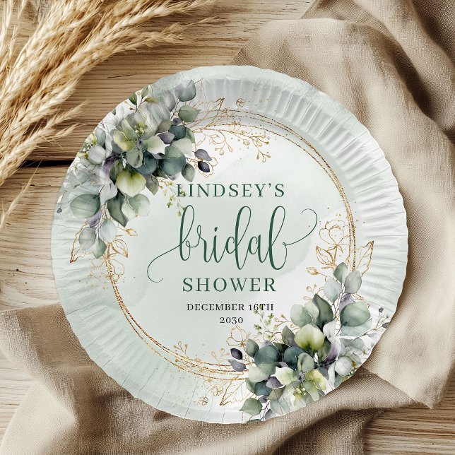 Platos de papel para despedida de soltera botánico (Watercolor Botanical Bridal Shower Paper Plates)