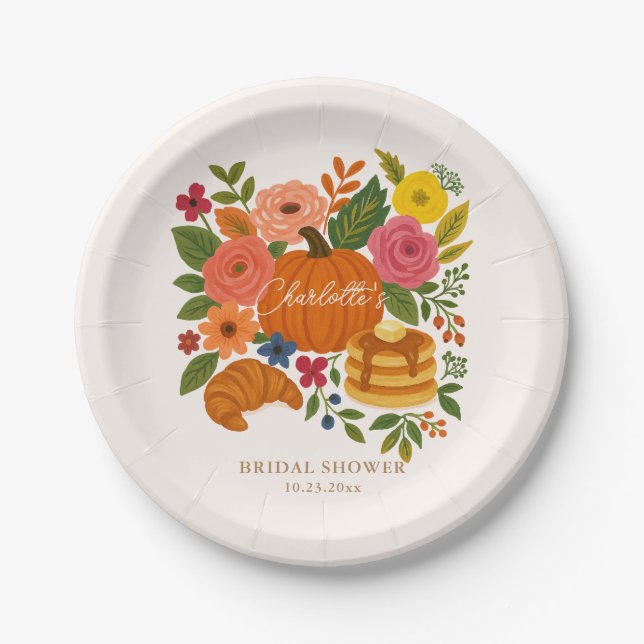 Platos de papel para despedida de soltera con flor (Anverso)