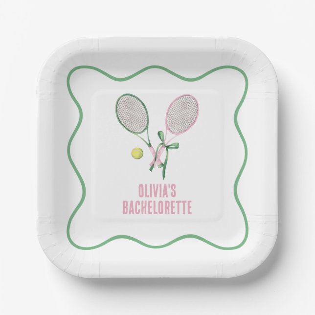 Platos de papel para despedida de soltera de tenis (Anverso)