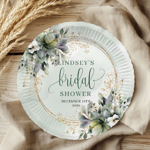 Platos de papel para ducha de novia botánico verde