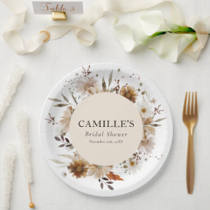 Platos de papel para ducha de novia floral bohemio