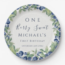 Platos de papel para el 1er cumpleaños de arándano