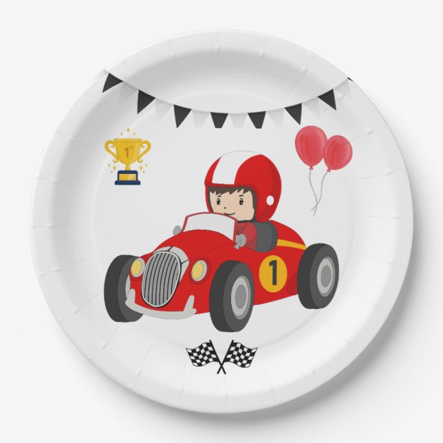 Platos de papel para el 1er cumpleaños de coche de (Anverso)