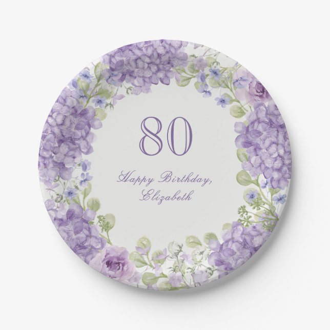 Platos de papel para el 80 cumpleaños Elegante Flo (Anverso)