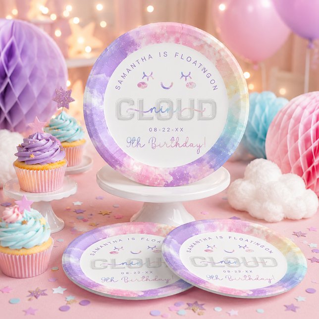 Platos de papel para el 9º cumpleaños de Cloud Nin (Cloud-themed birthday celebration paper plates)