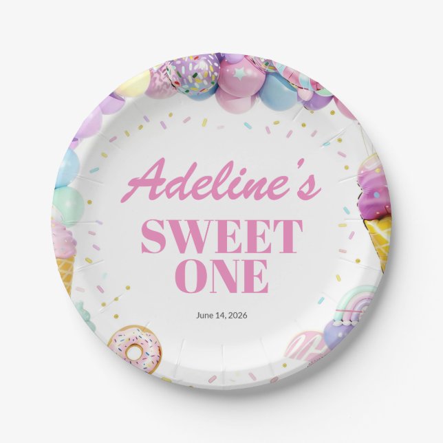 Platos de papel para el primer cumpleaños de Sweet (Anverso)