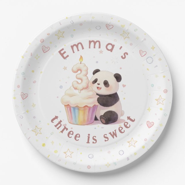 Platos de papel para el tercer cumpleaños de Sweet (Anverso)