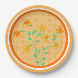 Platos de papel para fiesta con flores naranjas