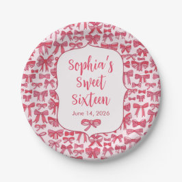 Platos de papel para fiesta con lazo rosa Coquette