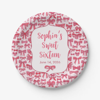 Platos de papel para fiesta con lazo rosa Coquette
