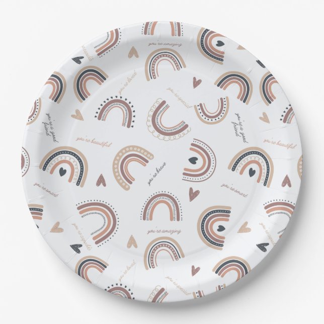 Platos de papel para fiesta con tema de arcoíris b (Anverso)