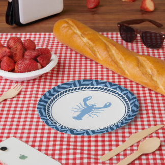 Platos de papel para fiesta costera Langosta Azul