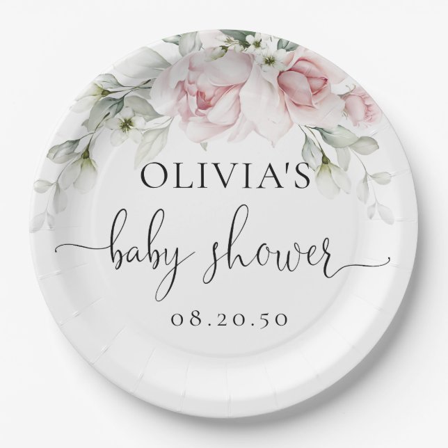 Platos de Papel para Fiesta de Bebé con Flores Ros (Anverso)