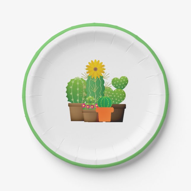 Platos de papel para fiesta de cactus en maceta (Anverso)