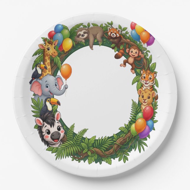 Platos de papel para fiesta de cumpleaños con anim (Anverso)