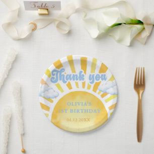 Platos de papel para fiesta de cumpleaños con sol 