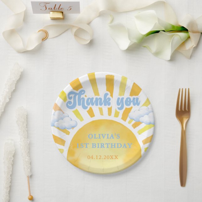 Platos de papel para fiesta de cumpleaños con sol  (Boda)