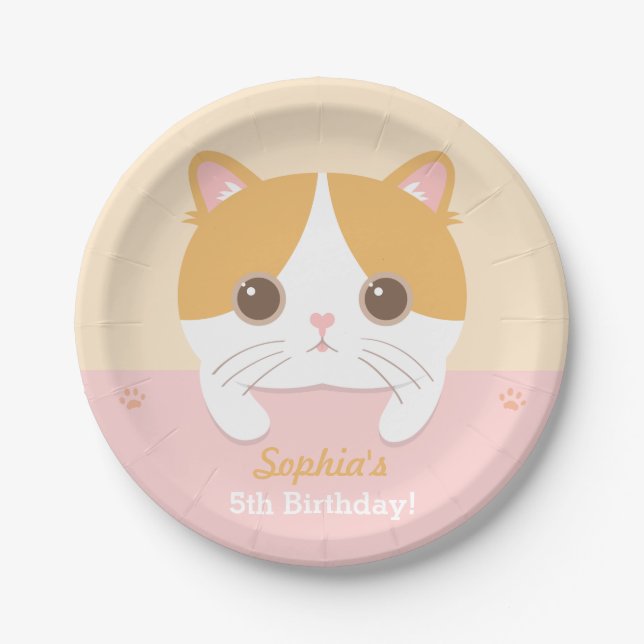 Platos de papel para fiesta de cumpleaños de gatit (Anverso)