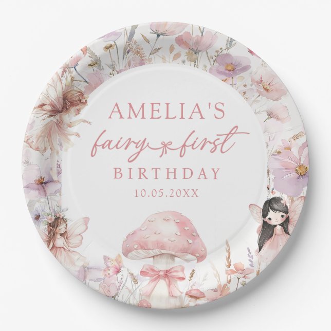 Platos de papel para fiesta de cumpleaños de hada  (Anverso)