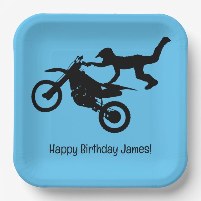 Platos de papel para fiesta de cumpleaños de motoc (Anverso)