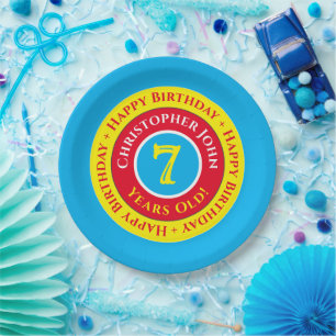 Platos de papel para fiesta de cumpleaños número 7
