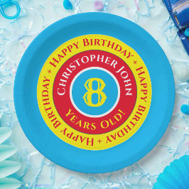 Platos de papel para fiesta de cumpleaños número 8