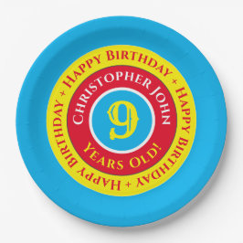 Platos de papel para fiesta de cumpleaños número 9