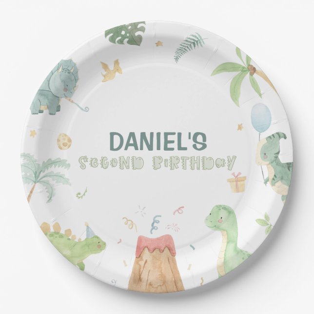 Platos de papel para fiesta de dinosaurios (Anverso)