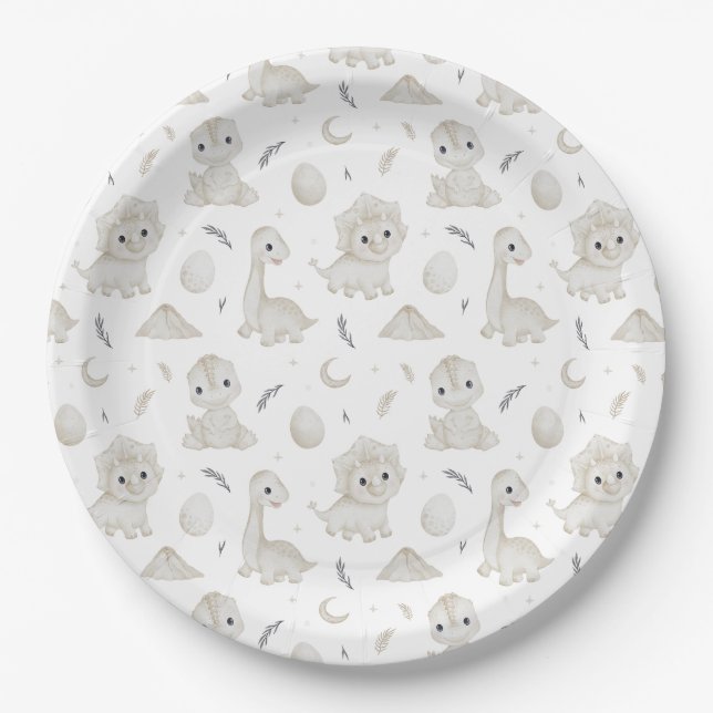 Platos de papel para fiesta de dinosaurios acuarel (Anverso)