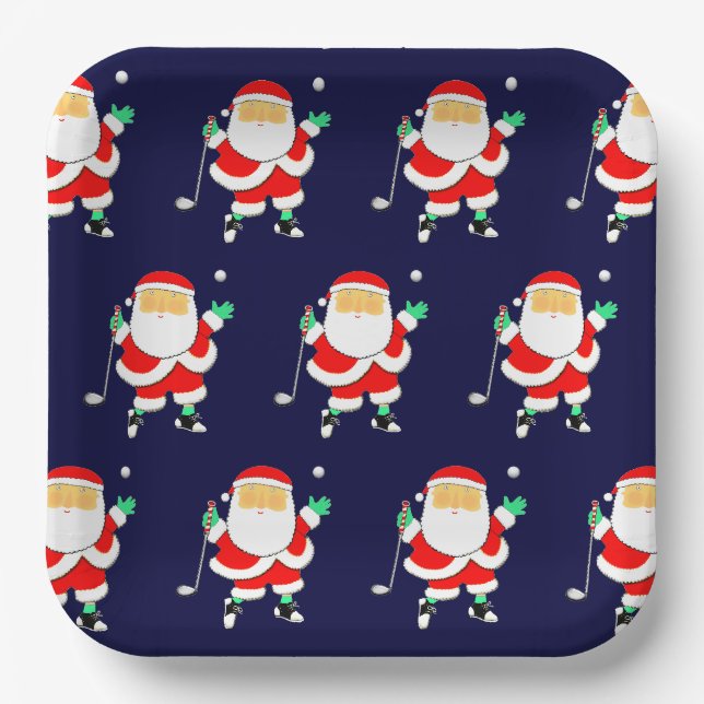 Platos de papel para fiesta de golf de Navidad (Anverso)