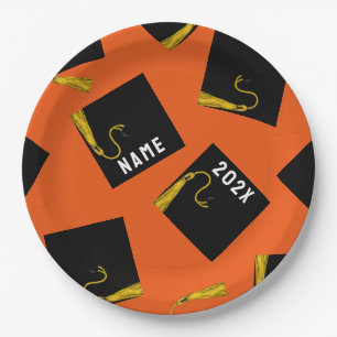 Platos de papel para fiesta de graduación naranja
