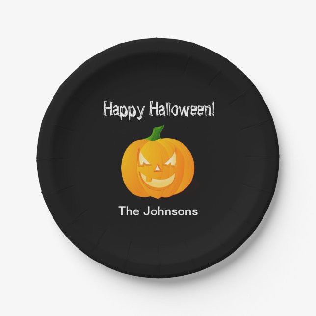 Platos de papel para fiesta de Halloween de calaba (Anverso)