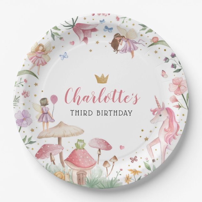 Platos de papel para fiesta de jardín de hadas enc (Anverso)