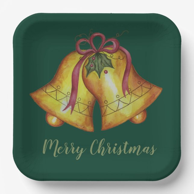 Platos de papel para fiesta de Navidad con campana (Anverso)