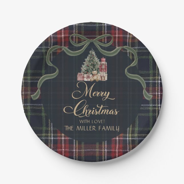 Platos de papel para fiesta de Navidad con cuadros (Anverso)