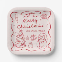 Platos de papel para fiesta de Navidad con lazo ca