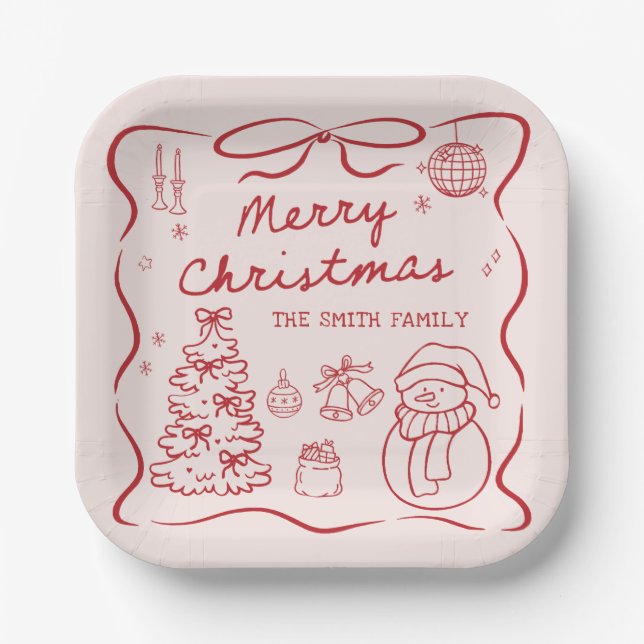 Platos de papel para fiesta de Navidad con lazo ca (Anverso)