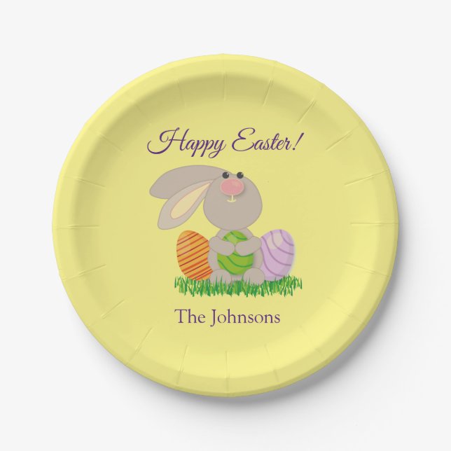 Platos de papel para fiesta de Pascua con conejo l (Anverso)