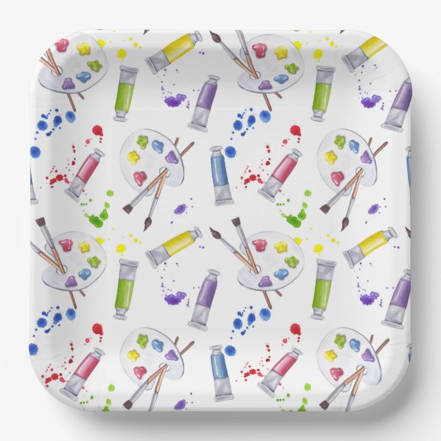 Platos de papel para fiesta de pintura, Cumpleaños (Anverso)