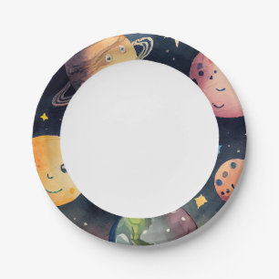 Platos de papel para fiesta de planetas del espaci
